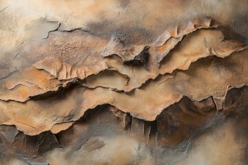 Fototapeta premium Aerial View of Desert Landscape with Rugged Terrain - Abstract desert landscape, rugged terrain, aerial view, layered rock formations, earthy tones.