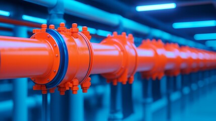 Vibrant orange pipes, an industrial interior perspective on engineering and infrastructure