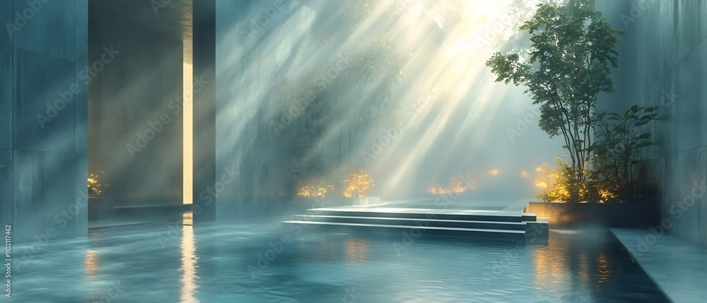 Aufkleber dreamlike and ethereal transitional space with soft glowing light beams filtering through the ambien