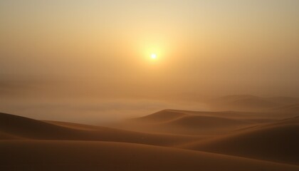 Fototapeta premium Desert sunrise with fog.