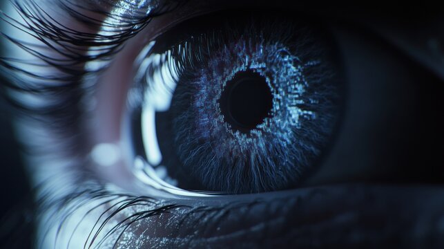 close-up of a human eye with intricate details and vibrant colors - Powered by Adobe