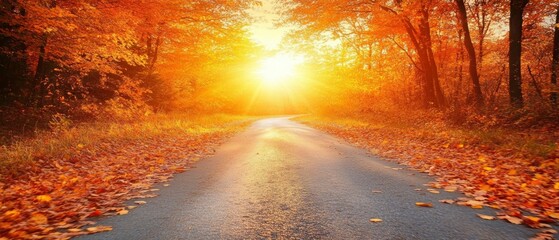 Golden autumn pathway serene forest nature image sunlit landscape tranquil view season of change