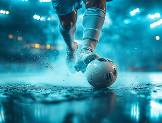 Close-Up of Soccer Kick with Flash Lighting