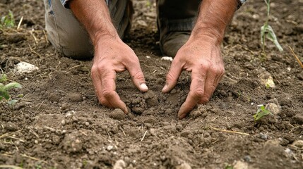 Farmerâ€™s hands cupping soil in a rural field, symbolizing a connection to nature and agriculture