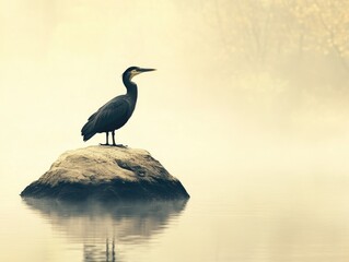 Naklejka premium Bird perched on rocky outcrop