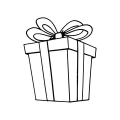 Gift box illustration line art outline white background for Christmas new year  2025 ribbon, present, bow, birthday holiday celebration surprise, xmas decoration download