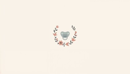 Pacifier with floral wreath on beige background