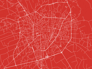 Christmas Map of Vigevano, Italy in Snowy White on Festive Red Background.