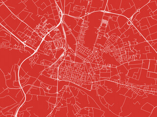 Christmas Map of Pavia, Italy in Snowy White on Festive Red Background.