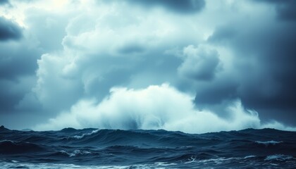 Fototapeta premium Dramatic ocean waves crashing under a stormy sky.