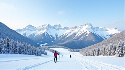 skiing in the mountains