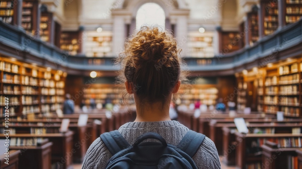 Poster exploring the endless worlds of knowledge in a magnificent library