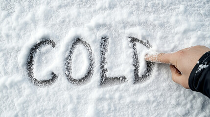 Hand writing "Cold" in fresh snow