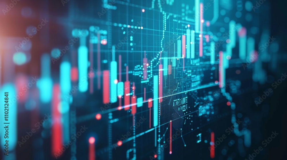Aufkleber an abstract visualization of stock market data with blue and pink glowing elements. this modern depi