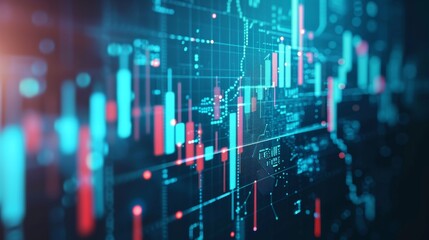 Obraz premium An abstract visualization of stock market data with blue and pink glowing elements. This modern depiction of financial data includes graphs and charts, representing stock exchange trends in a