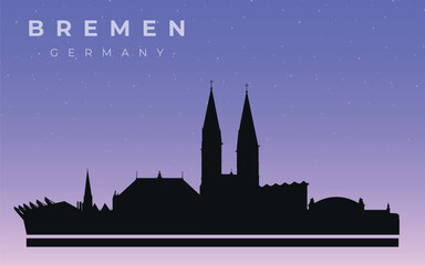 Fototapeta premium Bremen, Germany. City skyline. Silhouettes of buildings. Vector on the background of the starry sky