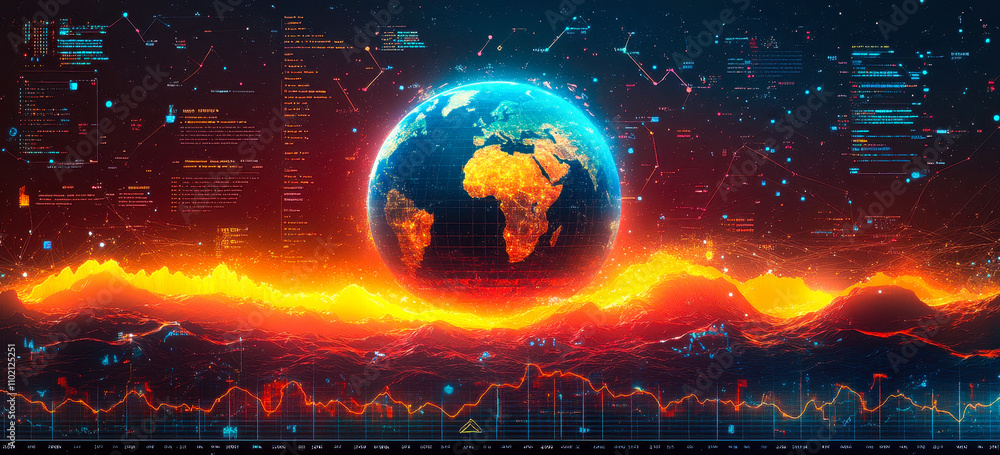 Aufkleber global data analysis and visualization with earth at the center of technological innovations