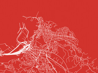 Christmas Map of Ancona, Italy in Snowy White on Festive Red Background.