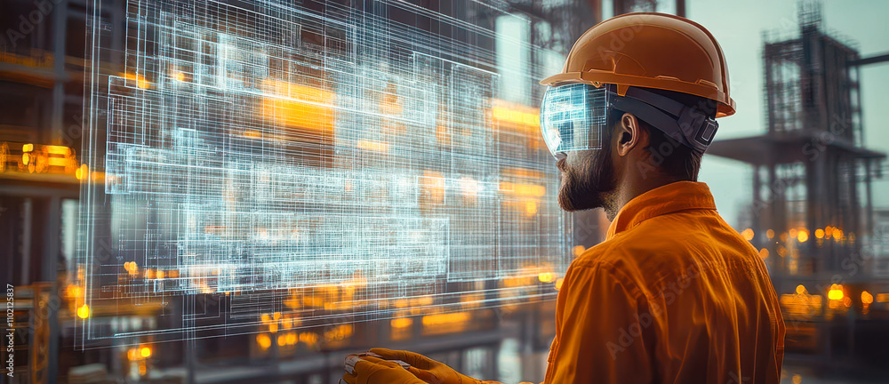 Poster construction worker using augmented reality for building design visualization