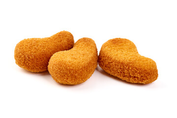 Crispy chicken nuggets, isolated on white background.
