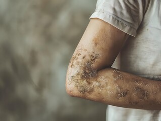 Close-up of a person's arm covered in dirt.