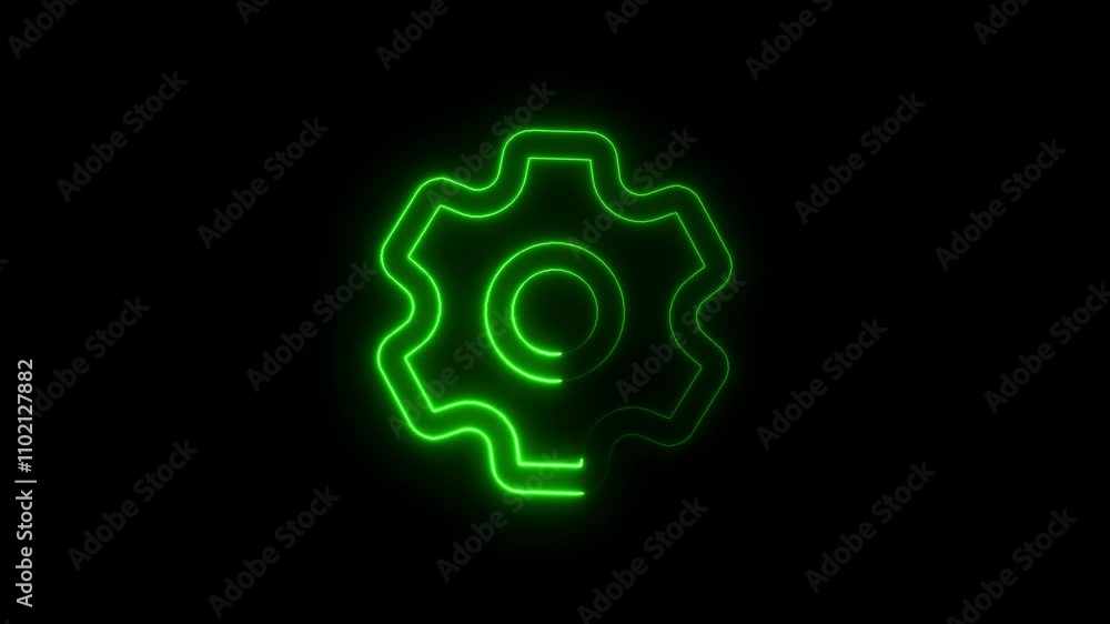 Aufkleber glowing neon line setting icon with spinning gears icon animated. settings icon animation isolated o