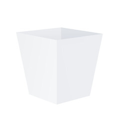 White open empty Box, cardboard packaging trapezoidal shape. Vector realistic Mockup. Packaging for food, flowers, gifts. Blank template.