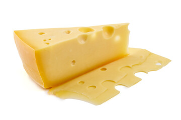 Maasdam cheese, isolated on white background.