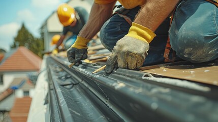 Roofers Working on a Residential Roof Installation