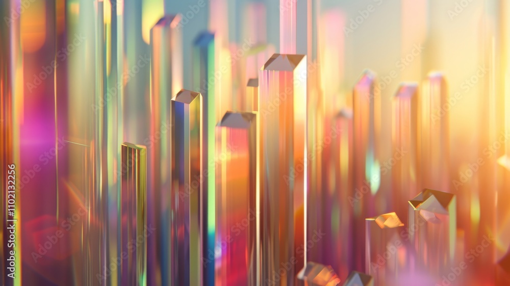 Poster a dynamic display of colorful crystal-like structures glowing in vibrant hues. the sharp edges and r
