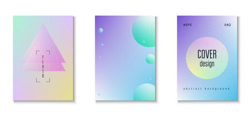 Minimal Poster. Holographic Design. Hologram Elements. Blue Noise Gradient Set. Fluorescent Radial Template. Vibrant Placard. Grainy 3d Shape. Purple Minimal Poster