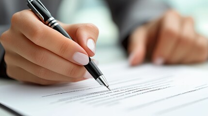 Woman signing important document with elegant pen