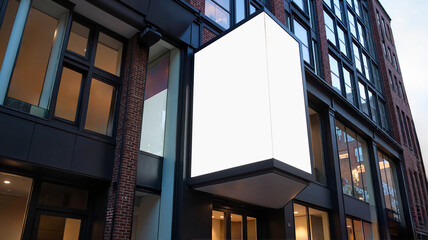 Fototapeta premium Blank billboard on modern building exterior at dusk