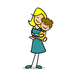 Mutter hält glücklichen Sohn auf dem Arm