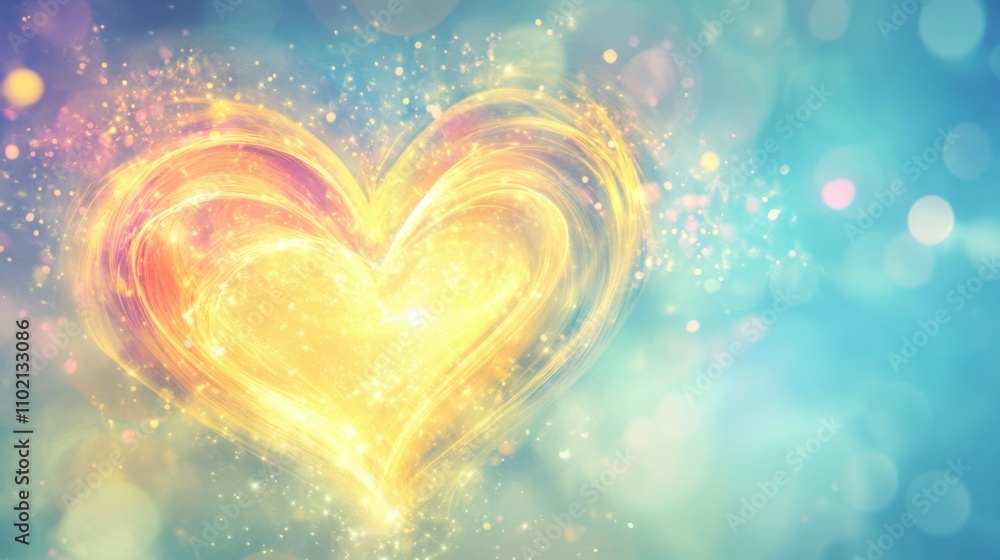 Poster vibrant heart shape with colorful bokeh background illumination