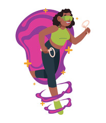 woman with vr glasses connecting to metaverse