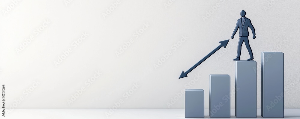 Poster grey 3d bar chart with ascending bars and an upward arrow isolated on a white background symbolizing