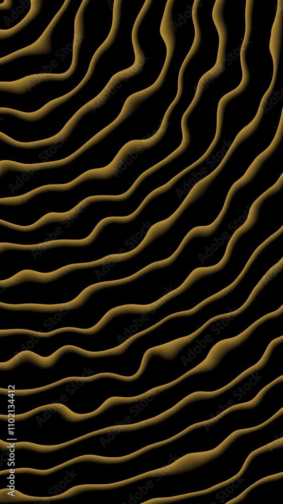 Poster abstract golden waves on black background: a digital art piece featuring intricate curving lines and
