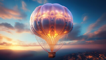 hot air balloon at sunset