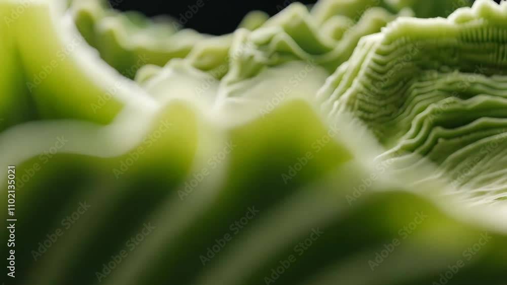 Poster layers of vibrant green abstract landscape displaying intricate textures and forms in a soft focus s