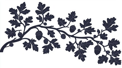 Naklejka premium Detailed oak branch artwork with acorns and leaves monochrome composition perfect for vintage-inspired botanical illustrations or patterns