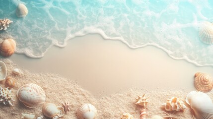 Shells on the sand beach theme background