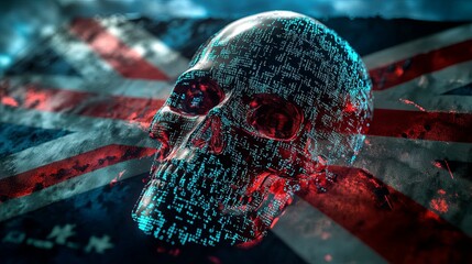 Digital Skull Overlaid on a British Flag