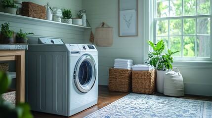 Clean and Compact Laundry Area with Natural Light