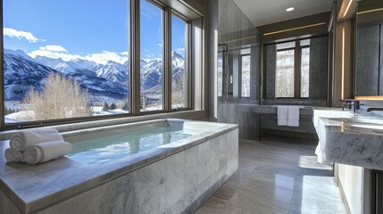 Luxurious Bathroom with Scenic Mountain View and Natural Light
