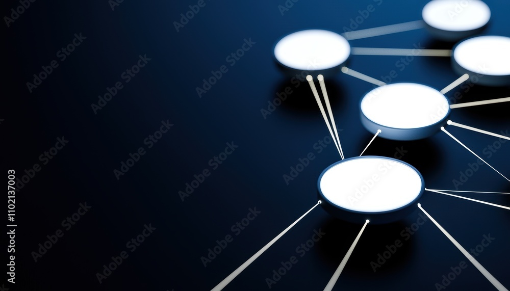 Poster interactive touch interface with floating speech bubbles connected by glowing lines futuristic conce