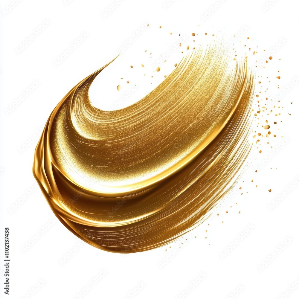 Poster metallic gold brushstroke with dynamic textures and shimmering tones on a white background ideal for