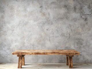 Rustic Wooden Bench Against Textured Wall - Minimalist Tranquility with Industrial Chic Vibe