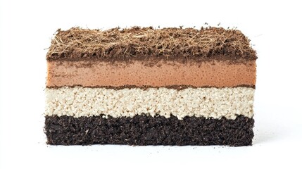 Layers of soil displayed in a cross-section, from organic top layer to compacted subsoil