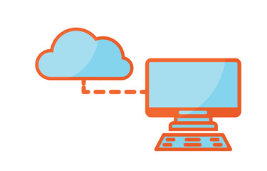 Blue Cloud computing Icon with orange outline